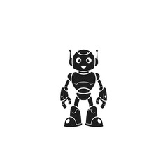 Friendly cartoon robot, simple design, black silhouette, cheerful expression.