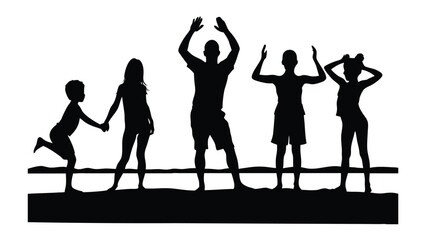 Silhouette of five people with arms raised