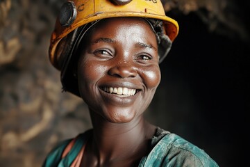 Female miner with headlamp gear
