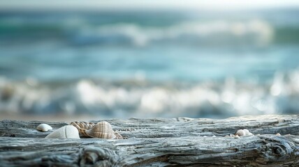 Beach still life with driftwood and soft waves