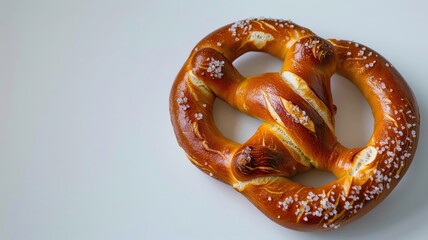 Traditional soft pretzel with salt on white background