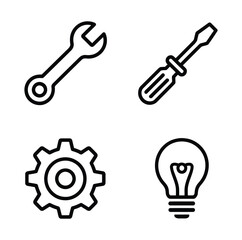 Wrench screwdriver gear lightbulb icons tool