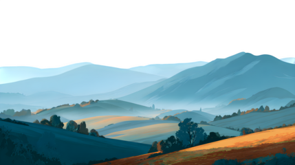 Rolling hills landscape, isolated on transparent background