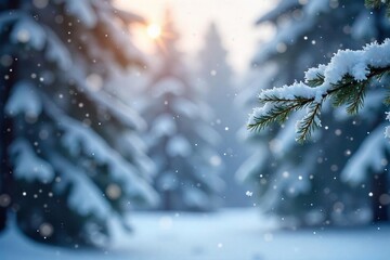 Mesmerizing snowfall, delicate snowflakes falling gently against a blurred background of winter trees Perfect for winter, holiday, and nature themes , ice crystals, january