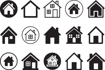 Home house icons set in flat black silhouette vector design illustration for apps and websites
