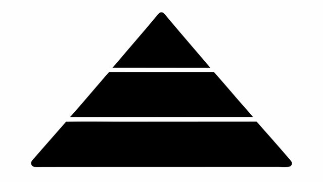 Three layered black pyramid divided by horizontal white lines on a white background design element silhouette