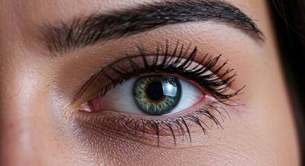 Obraz premium Close-up shot of a woman's eye with long eyelashes and detailed iris, showcasing beauty and detail.
