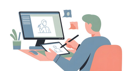 Illustrator Working on Computer Drawing a Person