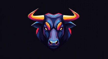 A stylized illustration of a bull's head with vibrant colors and a menacing gaze.