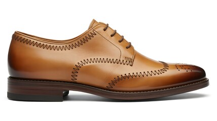 Elegant tan leather dress shoe with detailed stitching and brogue design
