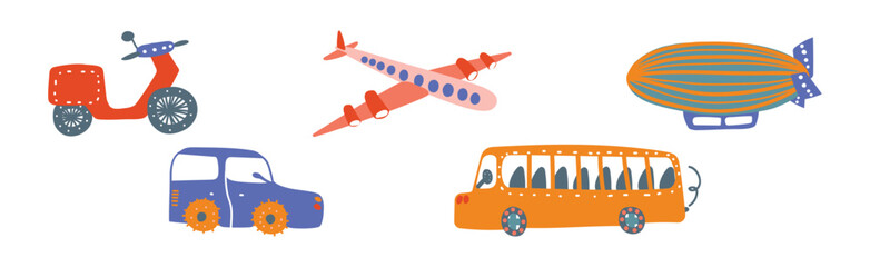 Cute City Transport and Urban Traffic Vector Set