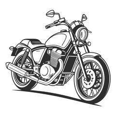 Classic american cruiser motorcycle illustration in black and white line art style