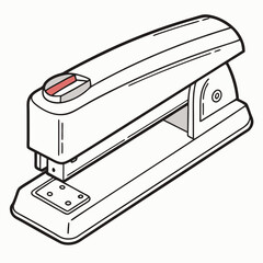 Clean line art illustration of a modern white office stapler with a red accent on a white background