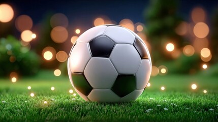 Naklejka premium Soccer Ball on Grass at Night