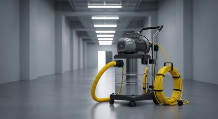 Powerful industrial vacuum cleaner ready for heavy duty cleaning tasks in commercial spaces