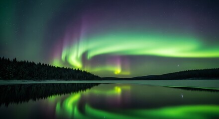 Majestic Aurora Borealis Dance Over Frozen Lake