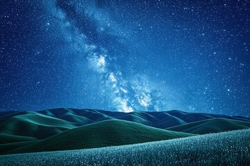 Grassy hills beneath a brilliant night sky