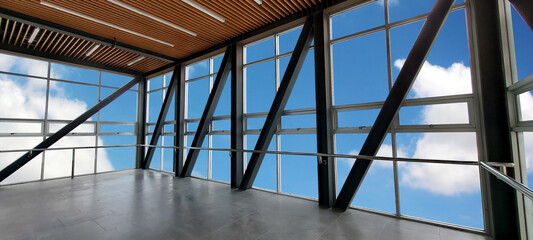 terrace room of the top resident building top view against blue sky white cloud shape abstract nature background