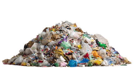 Pile of garbage and trash isolated on transparent background