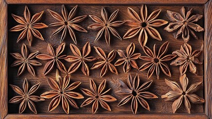 Aromatic spice star anise in wooden bowl