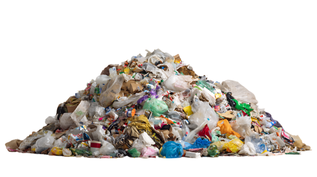 Pile of garbage and trash isolated on transparent background