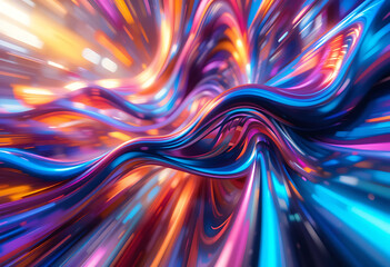 Vibrant Abstract Digital Artwork with Swirling Fluid Motion and Glossy Color Ribbons
