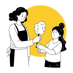 A doodle style illustration showing cotton candy
