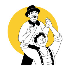 A drawing style illustration showing a mime performance 
