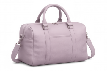 Pastel pink leather handbag featuring top handles and detachable shoulder strap, positioned against transparent background with clean minimalist styling
