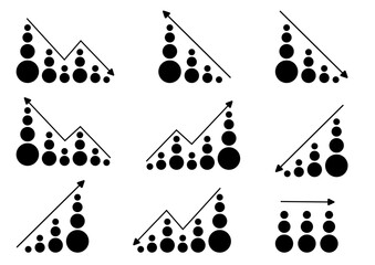 Business Growth and Decline Icon Set with Graphs and Circles. Creative shapes, circles, and arrows used for growth symbols, signs.