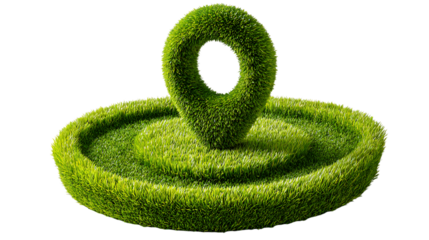 Green grass location pin on concentric circles isolated on transparent background