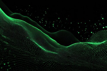 Abstract digital landscape of glowing green dots on black