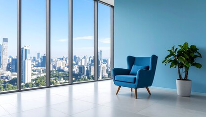 Fototapeta premium Modern minimalist interior with city view