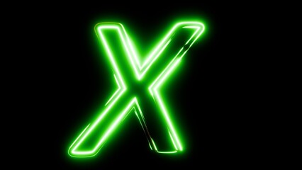Fototapeta premium Green X letter images, glowing neon sign with neon lights, x letter isolated background