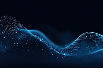 Abstract digital wave of glowing particles on dark background