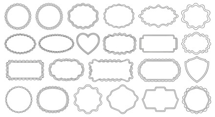 Vintage decorative frames and borders in a line art vector set, perfect for elegant wedding invitations, labels, and certificates.