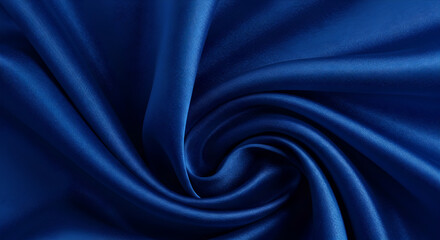 Fototapeta premium Luxurious Deep Blue Satin Fabric with Elegant Folds and Drapes Texture Background
