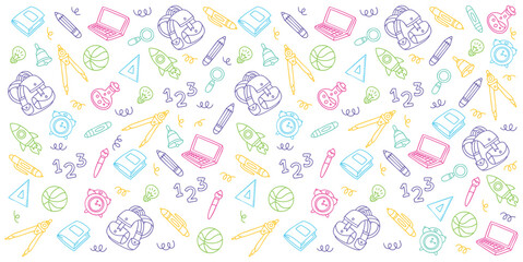 Naklejka premium Hand drawn cute doodle education symbols vector illustration
