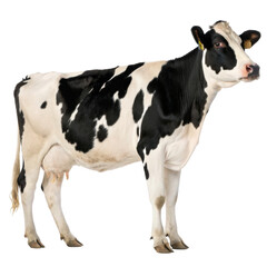 A full body side view of a holstein cow with disti, perfect for wildlife education, nature illustration, field guide design, or science content, isolated on white background. PNG