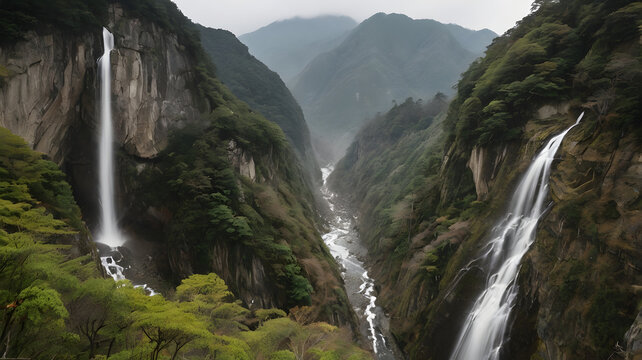 Nashi-Katsuura Town is the 133 meter high Nachi Falls that falls from the middle of a dense primeval forest. The highest single-tiered continuous waterfall in Japan carries mist floating throughout 
