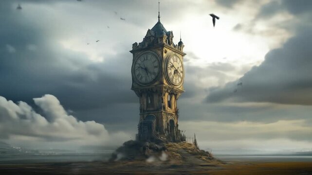 Ruined clock tower landscape