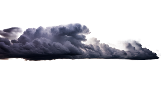 Turbulent sky with intensely swirling charcoal, violet, white storm clouds under harsh cinematic lighting, contrasting transparent copy space below, concept of raw natural power