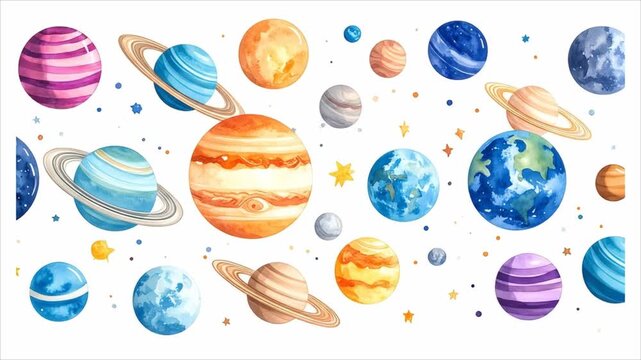 Watercolor planets background space
