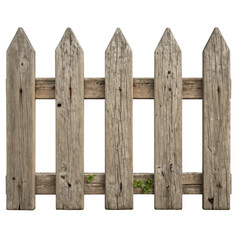 Obraz premium Weathered wooden picket fence isolated on transparent background