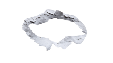 Circular torn hole in textured material isolated on transparent background