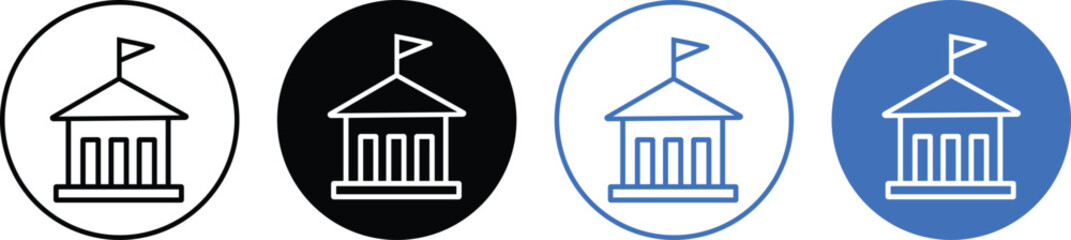 City hall building icon set, outline vector symbol, black building  vector icon illustration,
