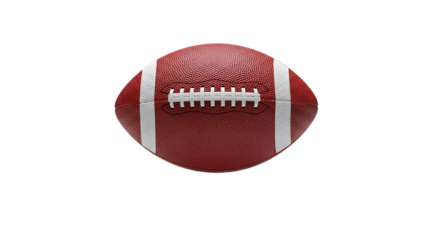 A traditional American football in rich brown with distinctive white laces, expertly isolated on a pure white background, symbolizing competitive gridiron sports