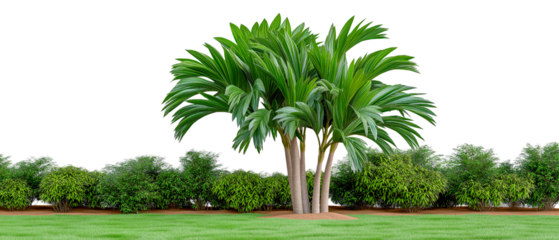 Palm Tree in Garden: The lush green of a palm tree stands in sharp contrast to the tidy shrubbery around, offering a moment of natural beauty and tranquility in this serene garden scene.