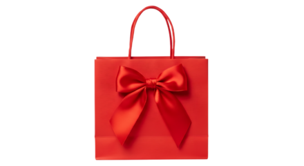 Red Gift Bag with Satin Bow present isolated on a transparent background