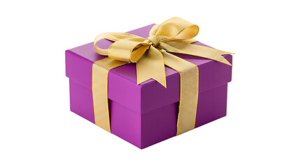 Obraz premium Purple Gift Box with Gold Ribbon Bow present isolated on a transparent background